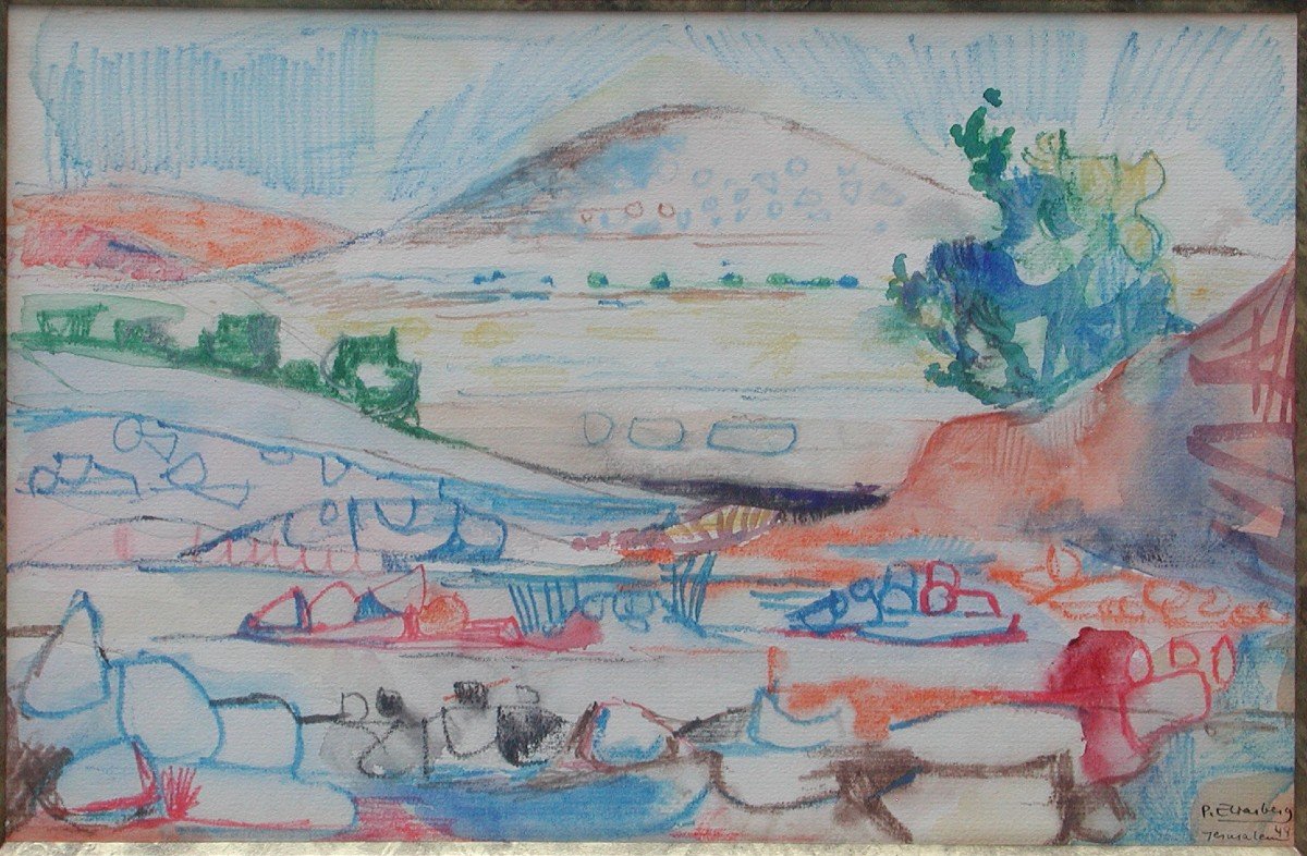 Paul Eliasberg "jerusalem" 1949 Watercolor And Pastel 20x30-photo-4